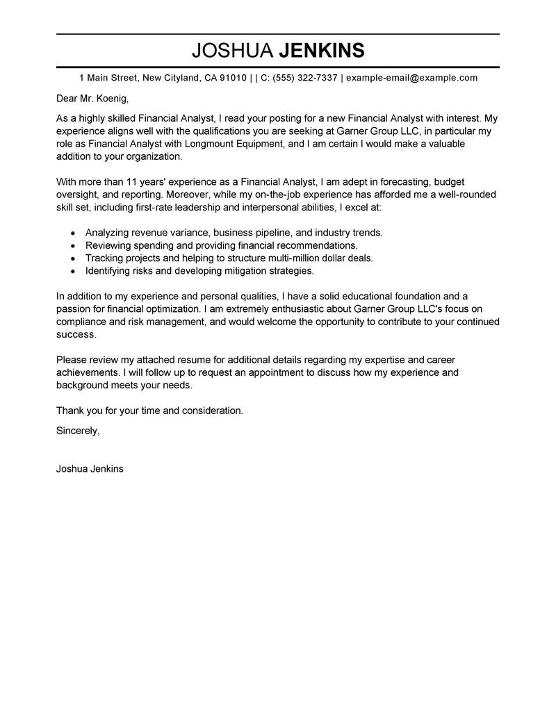 Financial Analyst Cover Letter Best Analyst Cover Letter Examples