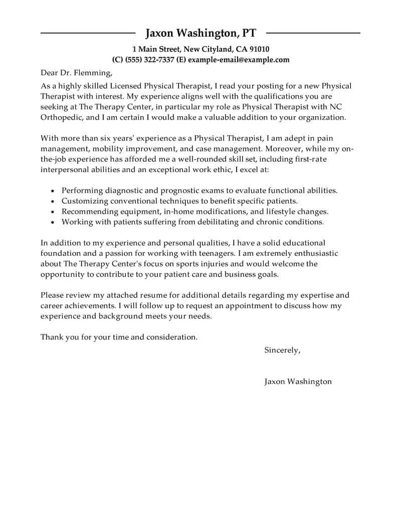 Physical therapist Cover Letter Best Physical therapist Cover Letter Examples