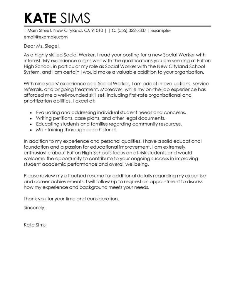 Social Worker Cover Letter Best social Worker Cover Letter Examples