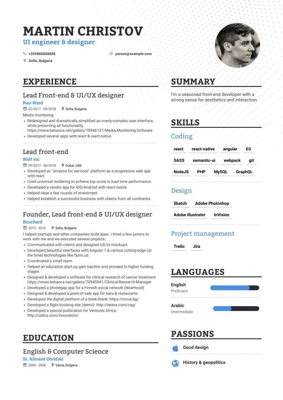 Front End Developer Resume Example