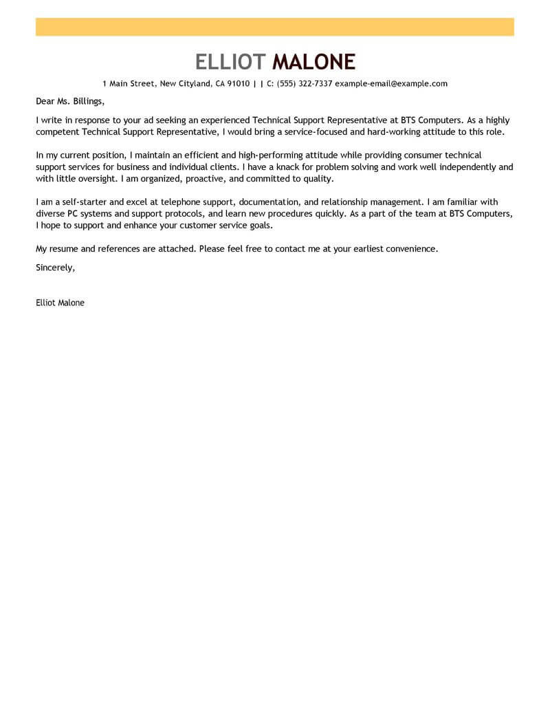 Technical Support Cover Letter Best Technical Support Cover Letter Examples