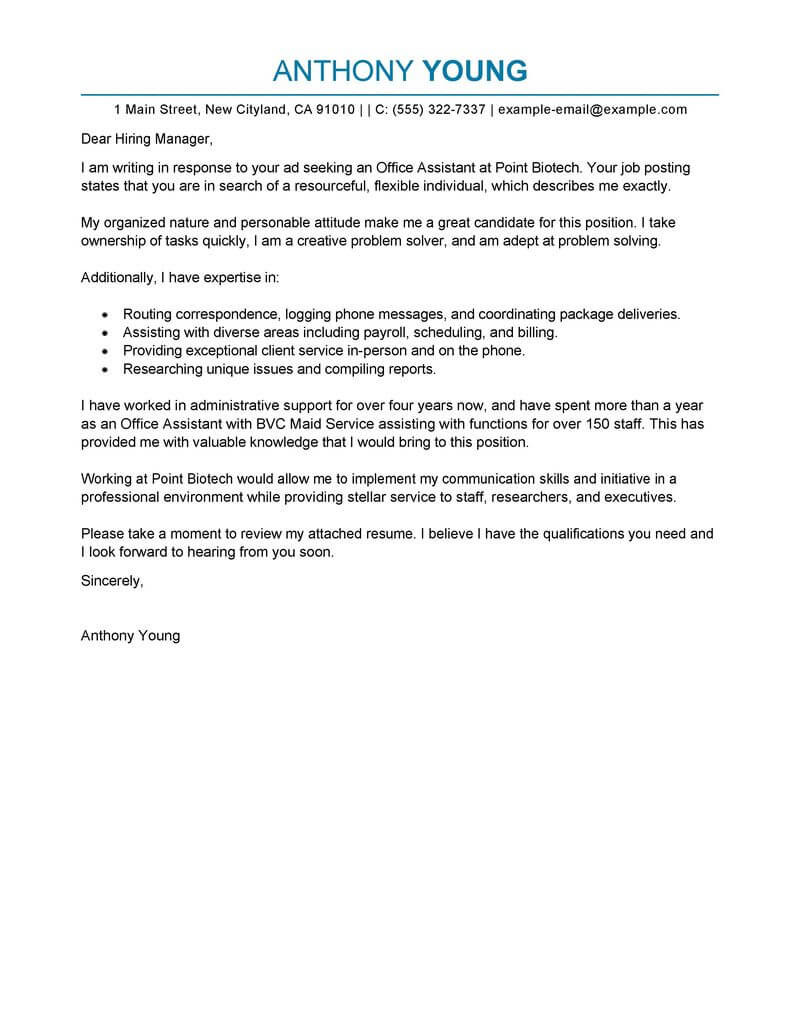 Office assistant Cover Letter Professional Fice assistant Cover Letter Examples