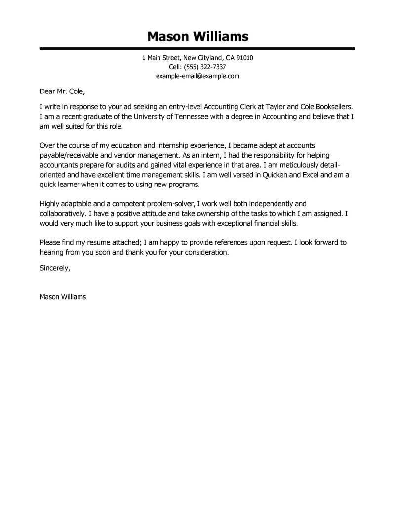 Accounting Clerk Cover Letter Sample Best Accounting Clerk Cover Letter Examples