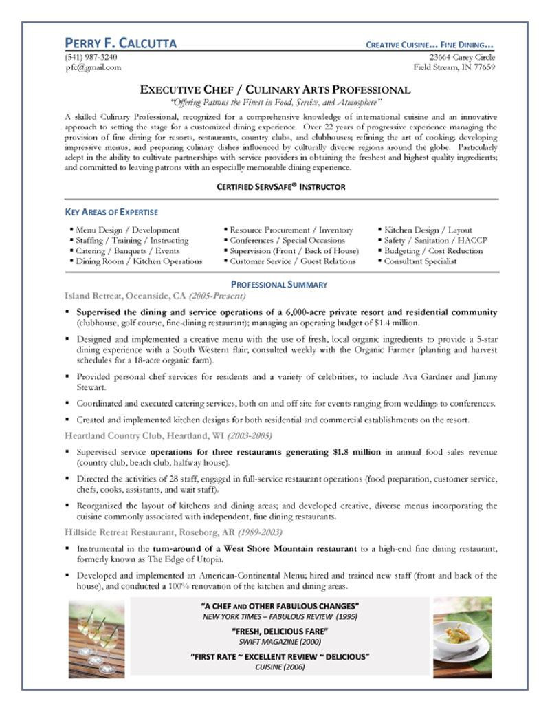 Executive Chef Resume Samples Executive Chef Resume