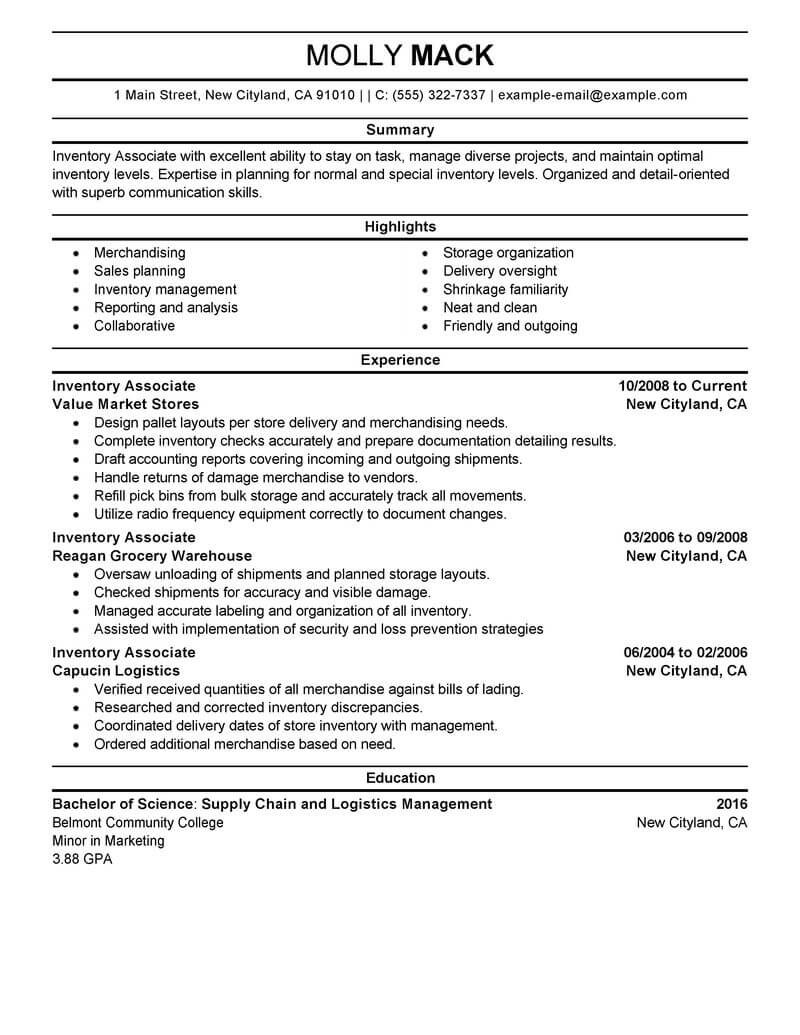 inventory auditor job description for resume