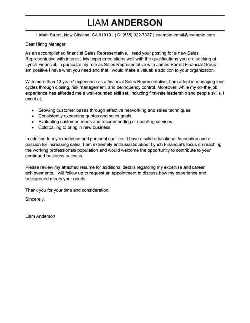 Sales Representative Cover Letter Best Sales Representative Cover Letter Examples