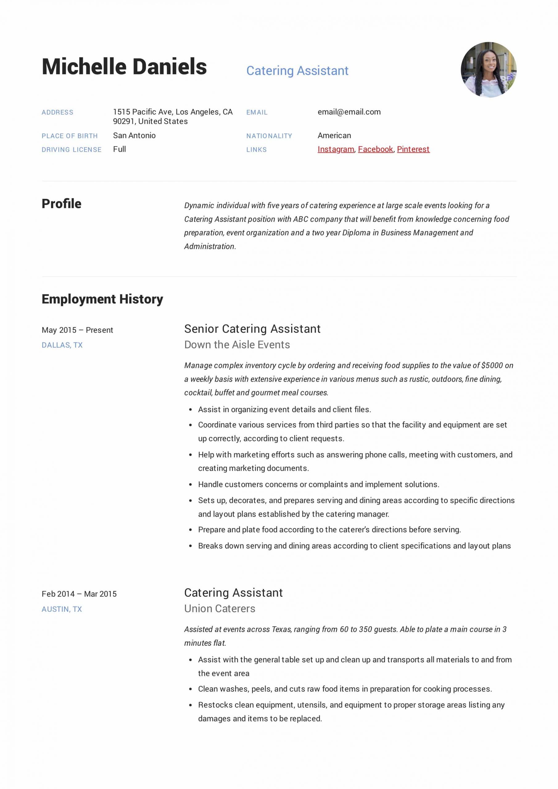 Guide Catering Assistant Resume [ 12 Samples ]