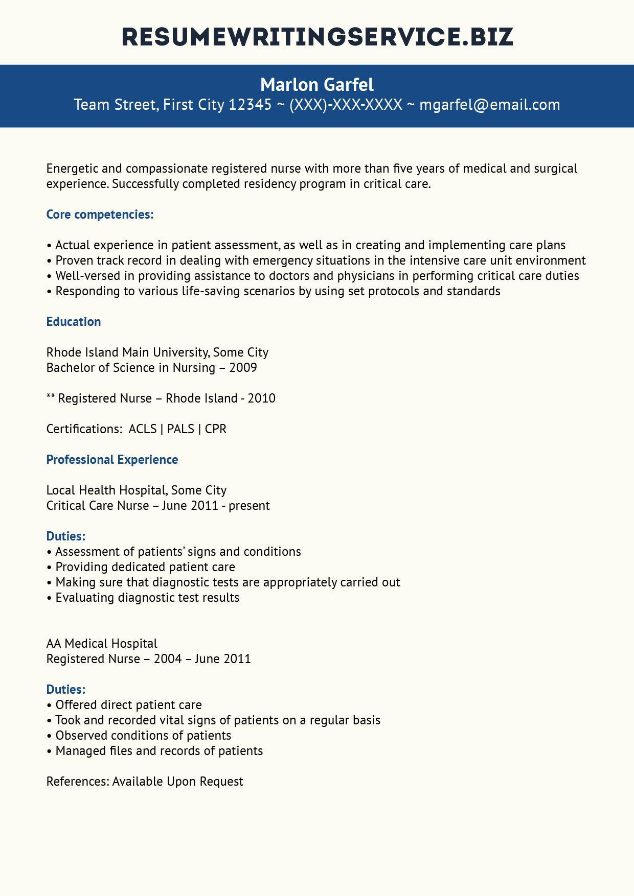 Critical Care Nurse Resume