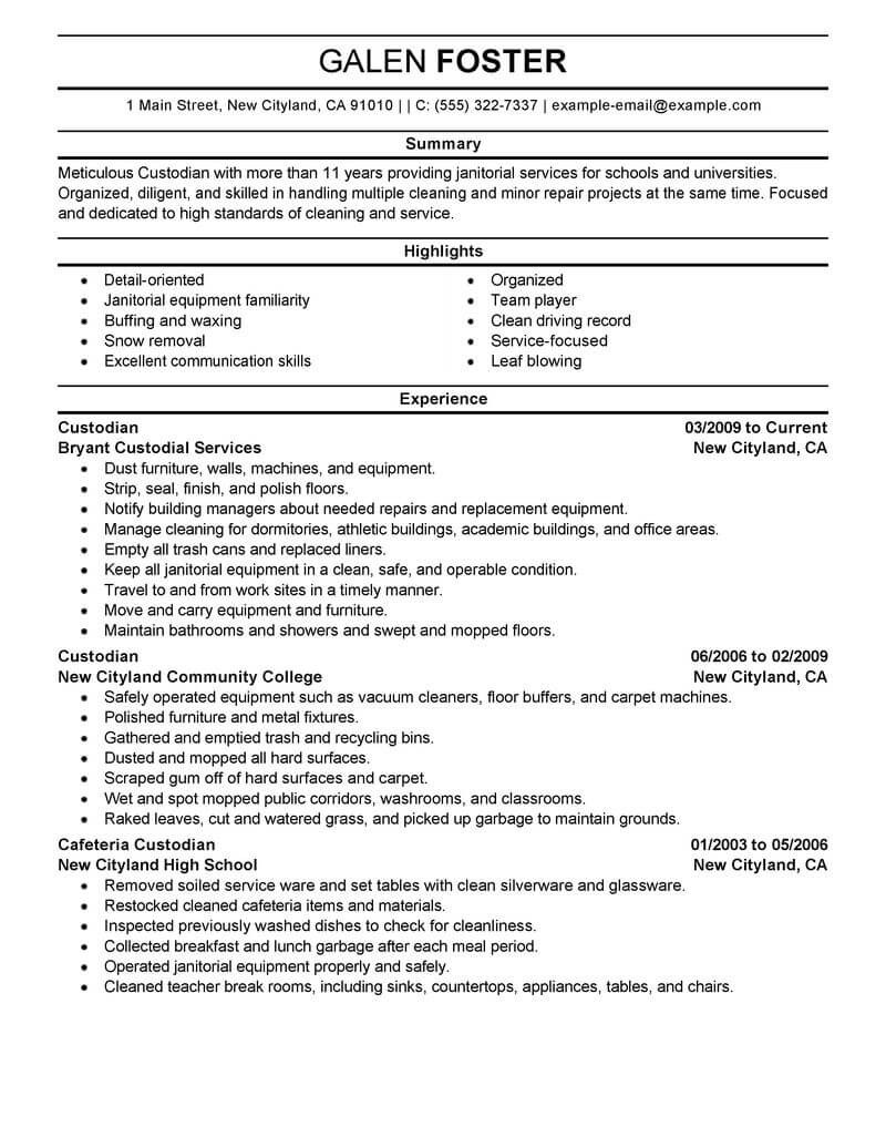 Resume for Cleaning Service Best Cleaning Professionals Resume Example