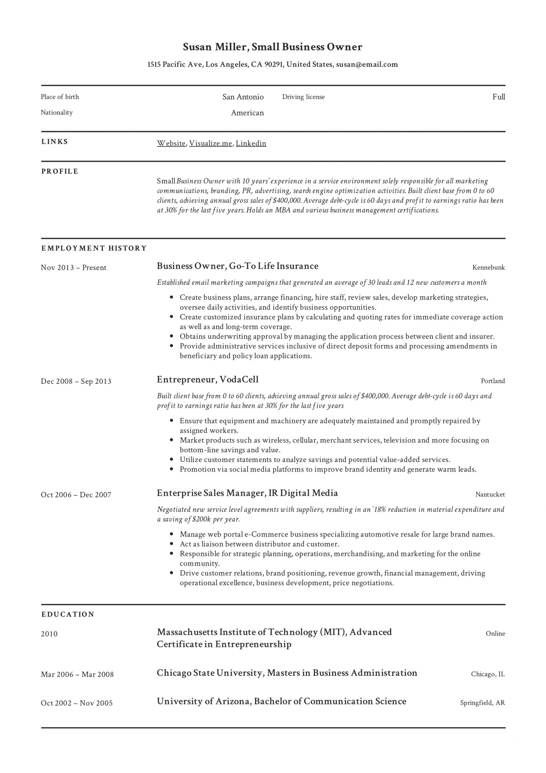 Business Owner Resume Template Small Business Owner Resume Guide 19 Examples Pdf