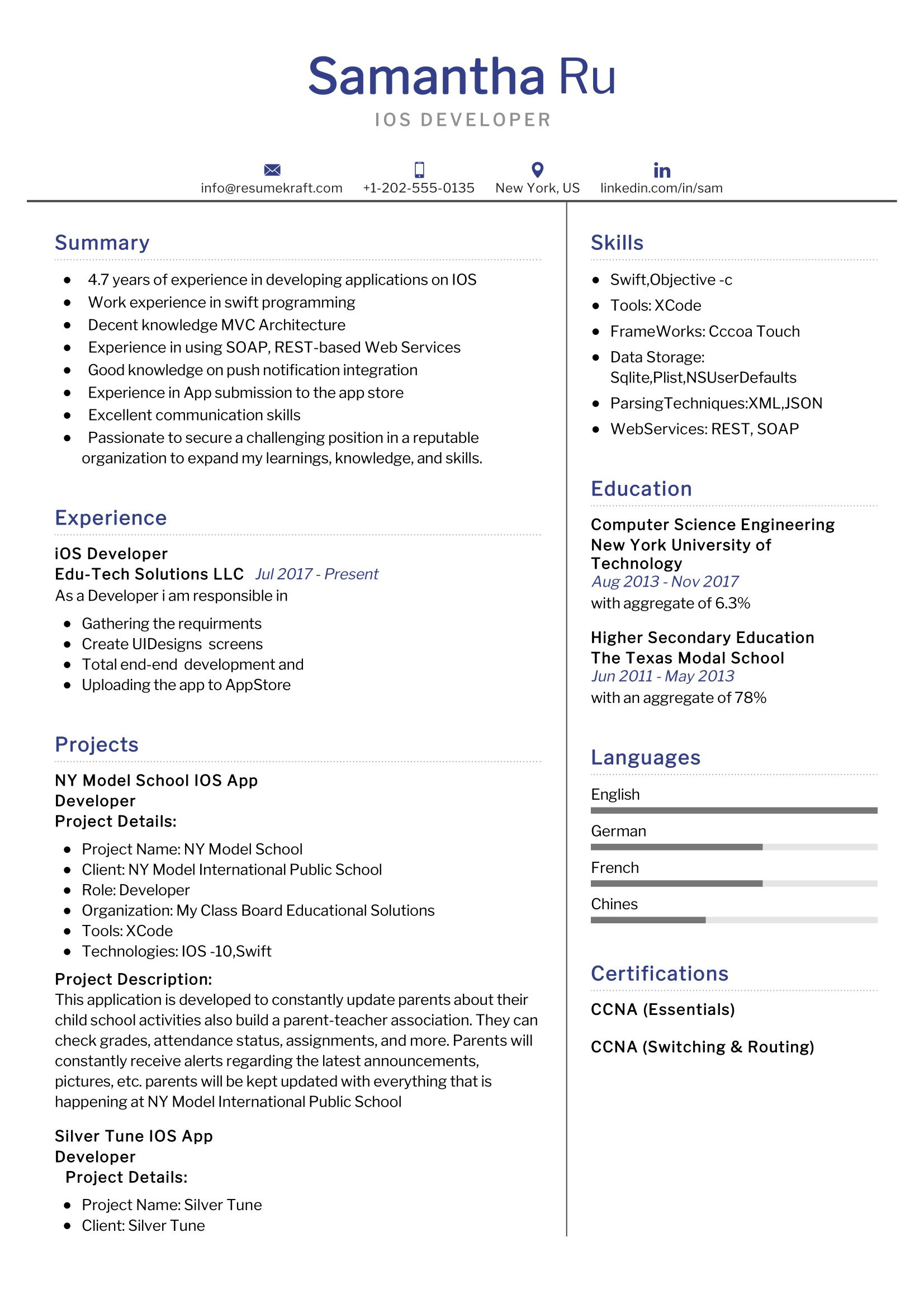 IOS Developer Resume Sample ResumeKraft