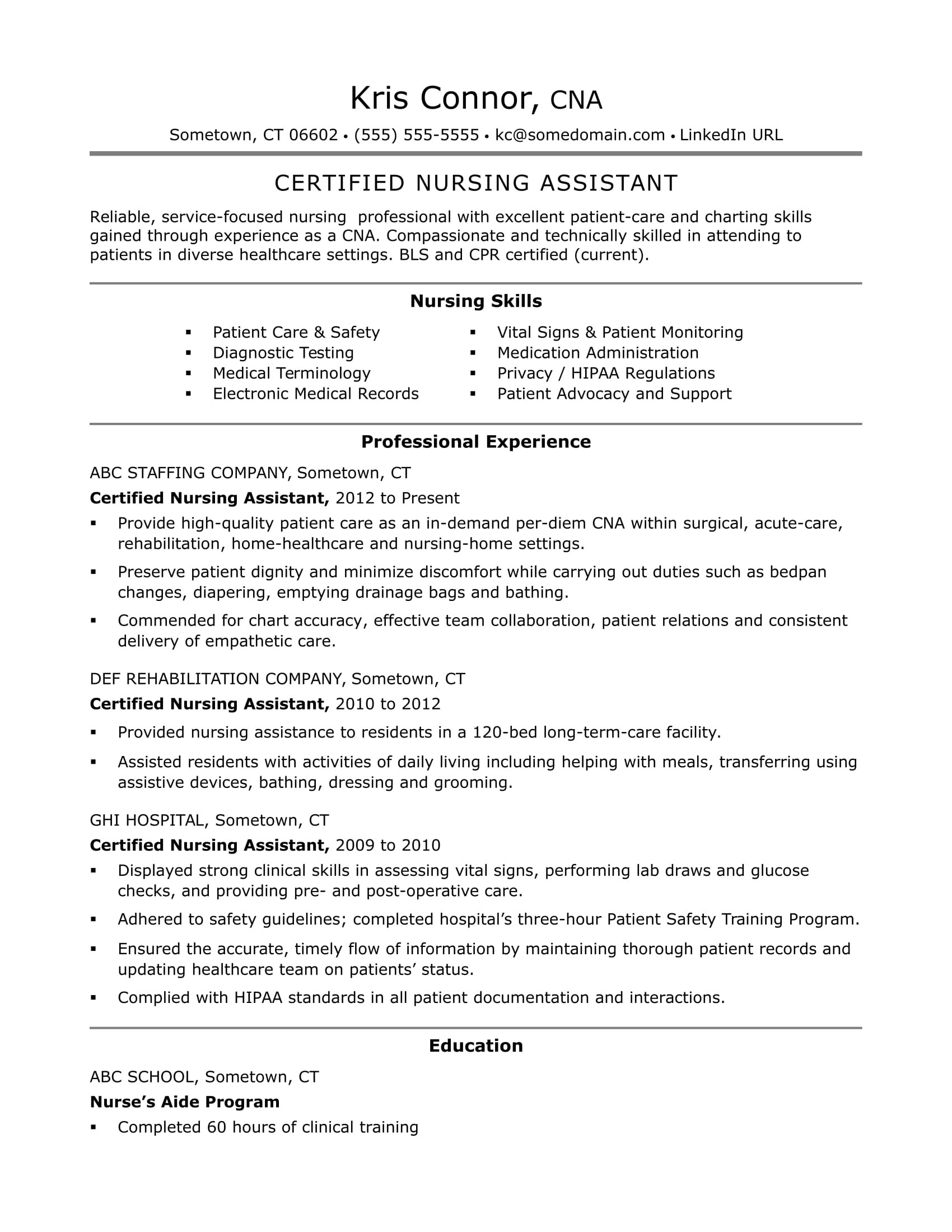 Nurse Aide Resume Samples Cna Resume Examples Skills for Cnas