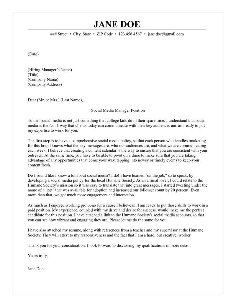 cover letter examples for social media manager