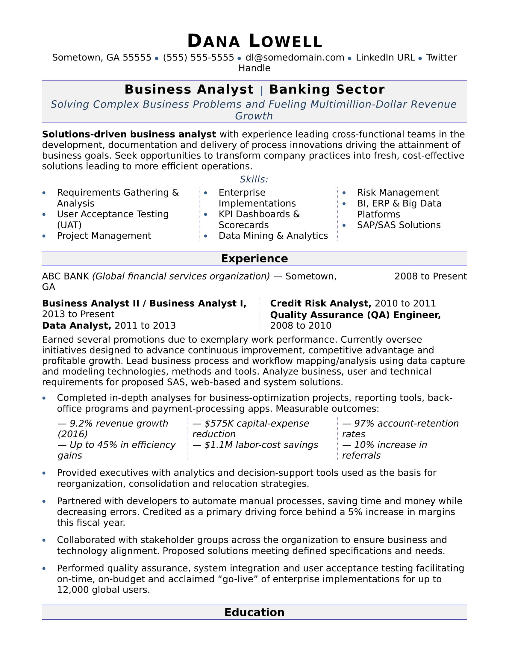 Financial Business Analyst Resume Business Analyst Resume Sample