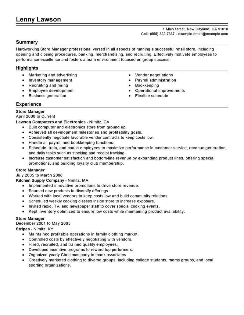 Retail Manager Resume Template Best Store Manager Resume Example