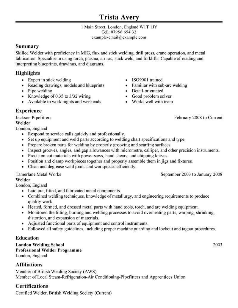 Welder Fabricator Resume Sample Best Welder Resume Example