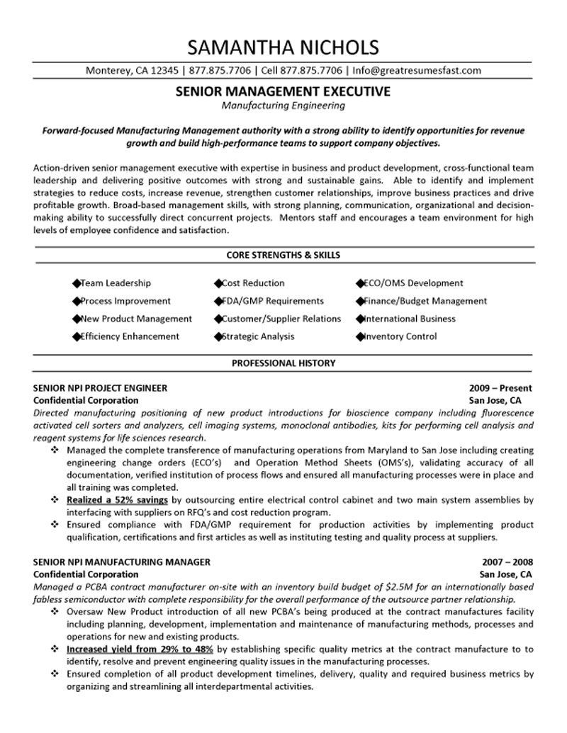 Senior Executive Resume Samples Senior Management Executive Manufacturing Engineering