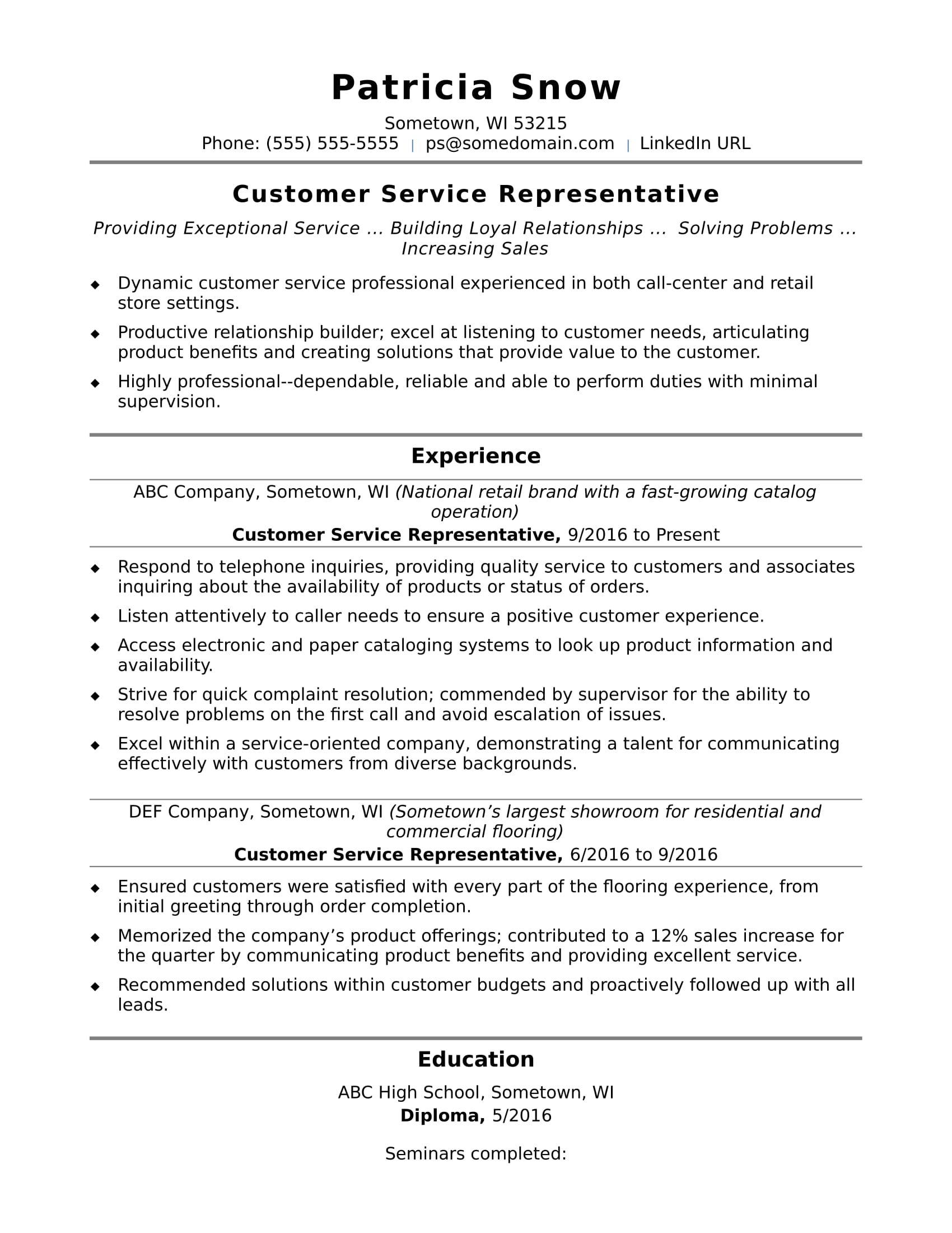 Client Service Representative Resume Customer Service Representative Resume Sample