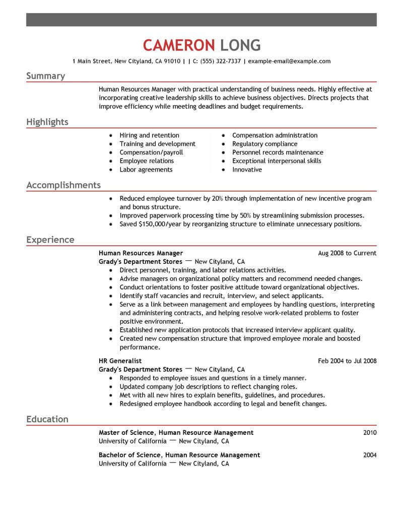 Director Of Human Resources Resume Best Human Resources Manager Resume Example