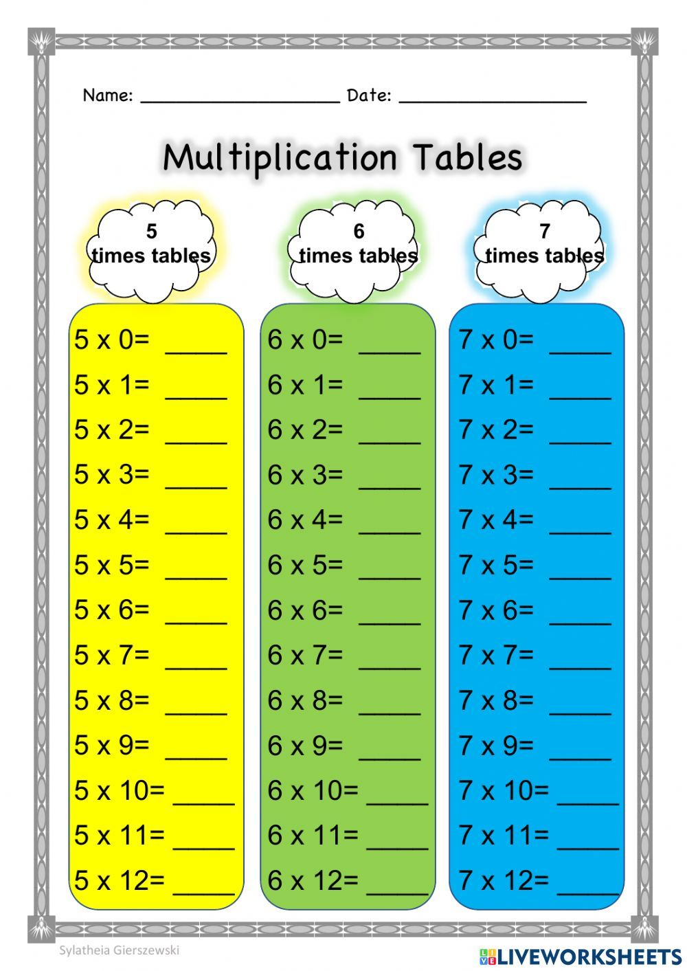 10 Multiplication Times Tables Worksheets