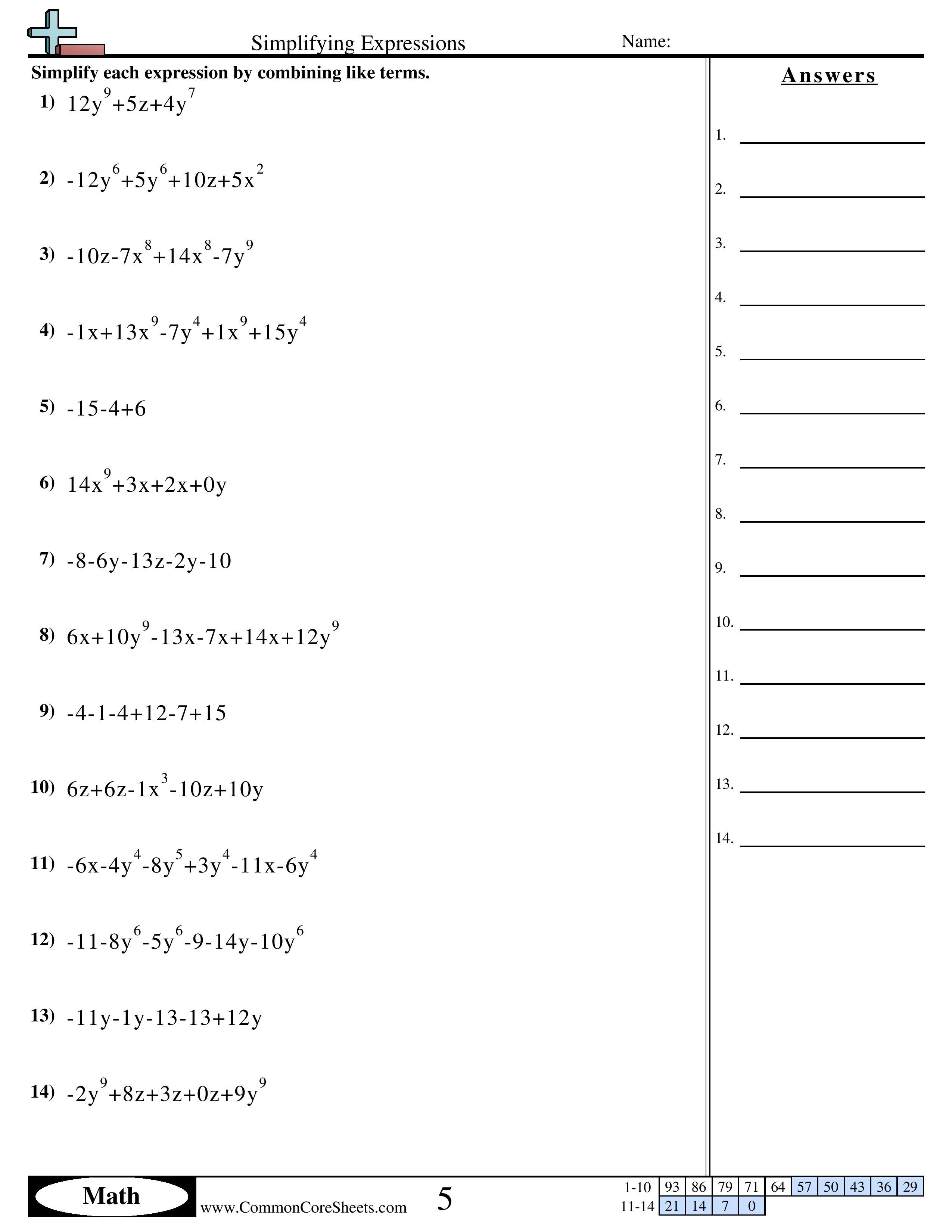 10 Pre Algebra Worksheets